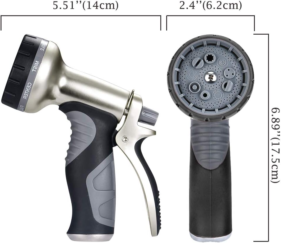 HmiL-U Garden Hose Nozzle, Metal Hose Spray Nozzle with 9 Patterns, High Pressure Water Hose Nozzle for Watering Plants Washing Cars Pets : Garden & Outdoor