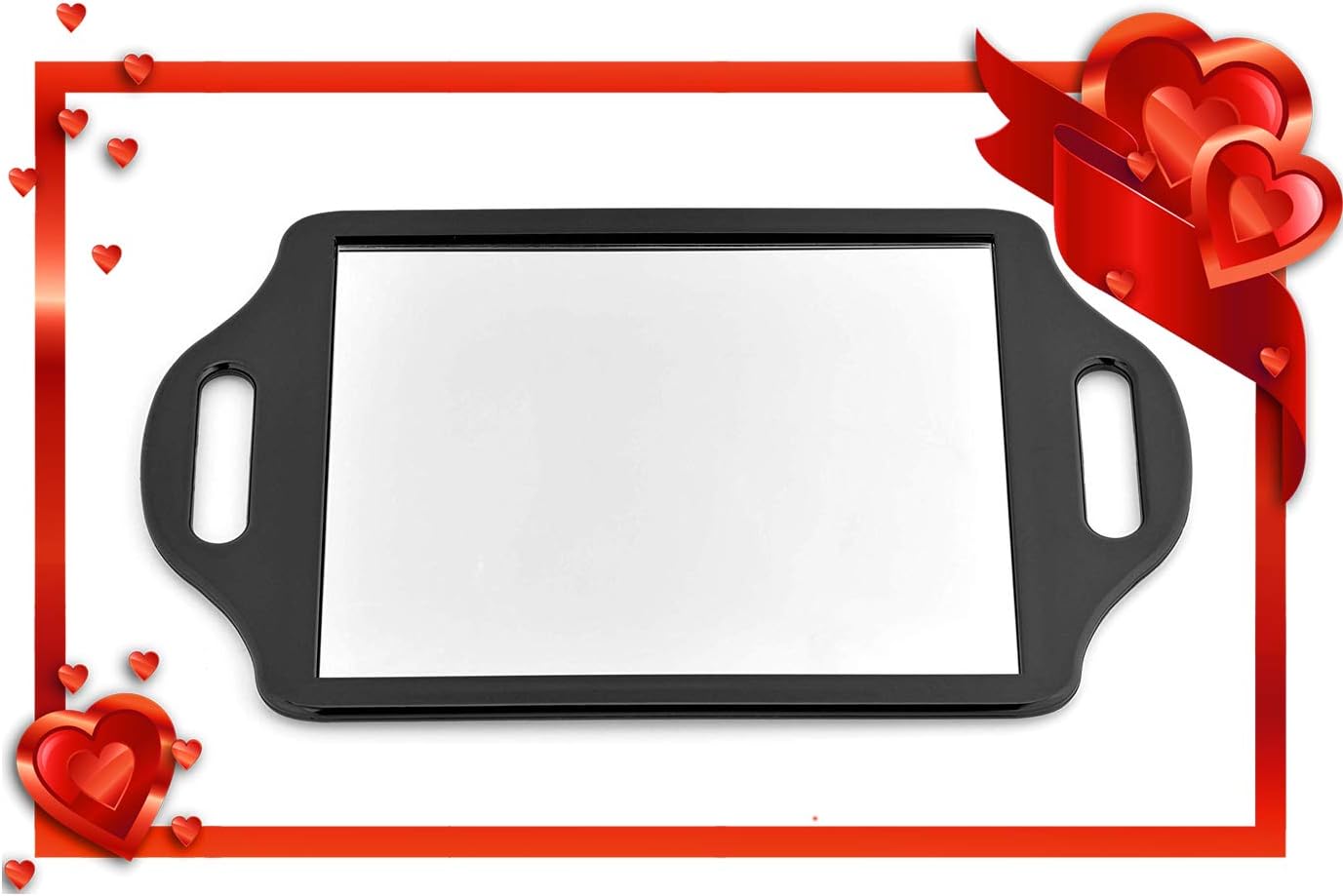 Mirrorvana X-Large Barber Hand Mirror with Double Comfy Grip Twin Handles - Black (14" x 8.5"): Furniture & Decor