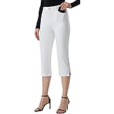 AFITNE Women's Pull On Capri Pants Dress Yoga Pants with Pockets High Waist Stretch Business Work Casual Cropped Slacks 21"
