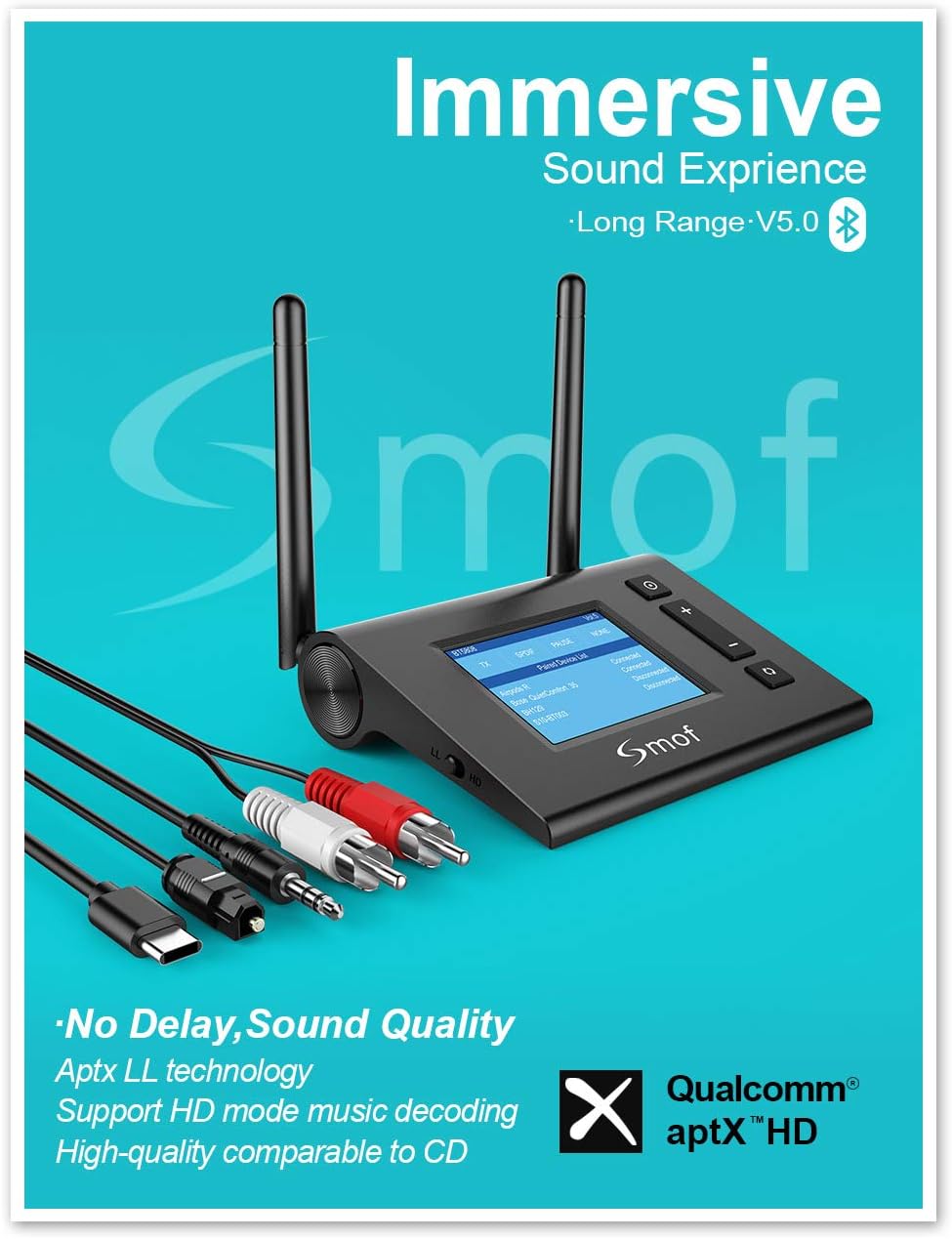 Bluetooth Transmitter& Receiver-LED Visual Bluetooth Receiver, Dual Link Bluetooth Audio Transmitter for TV/Home Stereo/PC, Long Range Bluetooth Stereo Receiver: Home Audio & Theater