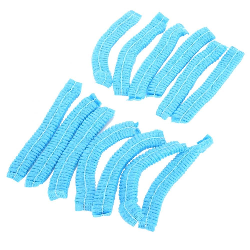 Sonew 100 Pcs Disposable Hair Net, Hair Non Woven Anti Dust Hat Strip Blue Caps for Salon, Home and Restaurants Use