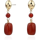 Handmade Natural Gemstone Red Agate Beads Dangling Drop Earrings for Women