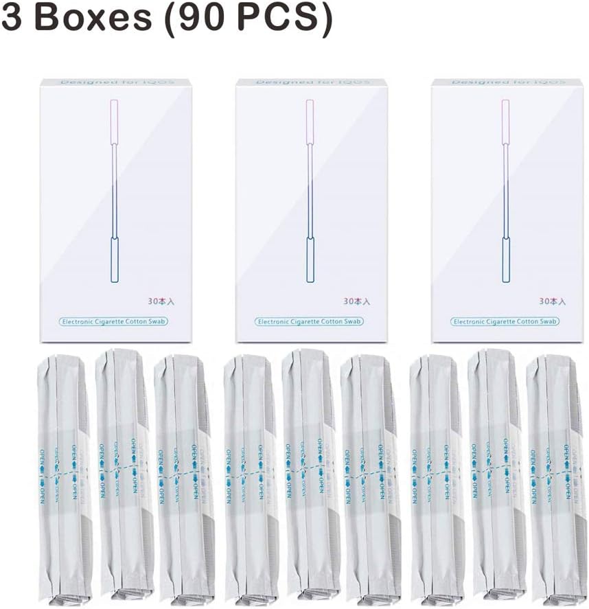 90PCS Wet Alcohol Cotton Swabs Double Head Cleaning Sticks Tool for Cleaning Heat Not Burn Device Heater (3Boxes 90 PCS)