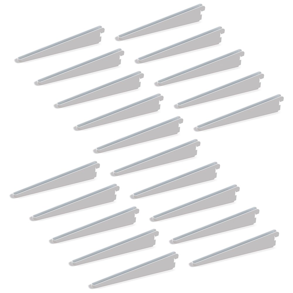 Emuca -Shelf Brackets for Twin Slot Wall Rail (Grid Dimension: 32mm (1,25 inch)), White, 370mm (14,5 inch), Set of 20 Pieces