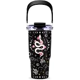 Black Gothic Pink Snake Tumbler with Top Handle and Flip Straw Lid 20oz Black Celestial Stainless Steel Insulated Travel Cups - Witchy Gifts for Women Christmas Birthday Goth Aesthetic Coffee Mugs