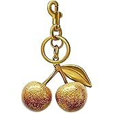Gebafo Glitter Cherry Keychain Cherry Bag Charm 18K Gold Plated Charms Purse Keychain Car Cherries Accessories Keychains