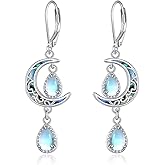 MONGAS Moon Earrings for Women Sterling Silver Celtic Knot Earrings Created Moonstone Moon Irish Celtic Jewelry Gifts for Women