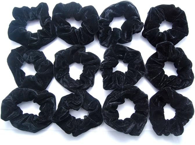 Amazon Com Luxxii Shiny Black Velvet Scrunchies Ponytail Holder