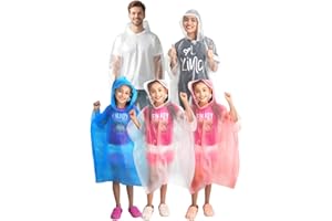 Homljie Family Pack Disposable Rain Ponchos: Waterproof, Reusable, Lightweight for Adults & Kids