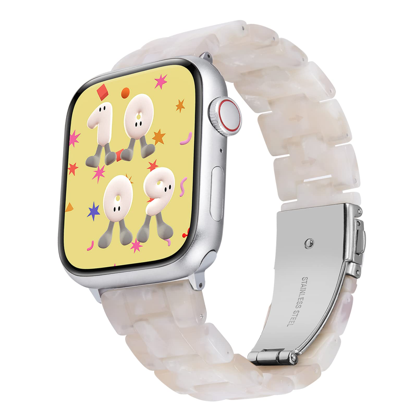 BINLUN Compatible with Apple Watch Straps 42mm 44mm 45mm 46mm 49mm for Women Men, Ladies Resin Watch Band Compatible with iWatch Series 11/10/9/8/7/6/5/4/3/2/1/Ultra/Ultra 3 2/SE/SE3 2(Pearl Pink)