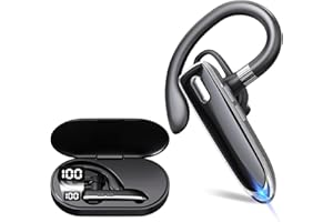 GOSCIEN Bluetooth Headset, Wireless Headset with Microphone for Cell Phones, Bluetooth Earpiece with Charging Case, Hands-Free Single Ear Headset Mute Button for iOS Android, Meeting Office Travel