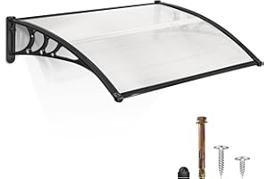 MCombo 39 inch Window Awning Outdoor Polycarbonate Hollow Sheet Door Patio Canopy (40''x40'', White Panels with Black Bracket)