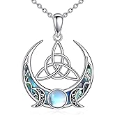 KQF Wiccan Pagan/Pentagram Moonstone Necklaces Sterling Silver Celtic Star Moon Pendant Necklace Amulet Witch Jewelery Talisman Gift for Women Men