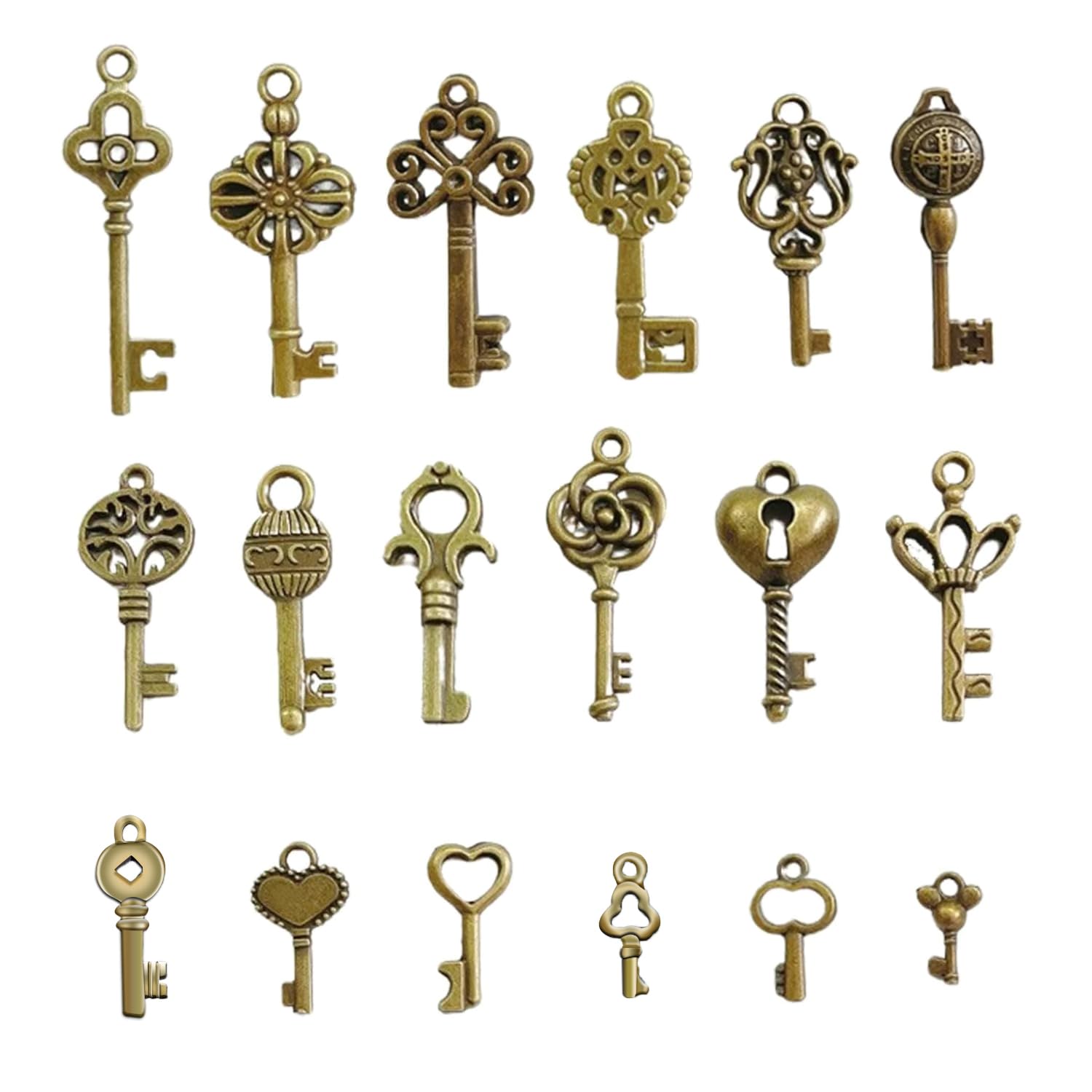 Pack of 18 Mini Key Decorative Vintage Skeleton Keys Mixed Old Keys Bronze Keys Wedding DIY Necklace Pendant Decorative Pendant Key Antique Skeleton Keys for Handmade Accessories, Alloy Steel