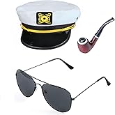 Beelittle Yacht Captain Hat Costume Accessories Set Sailor Hat with Captain Prop & Aviator Sunglasses