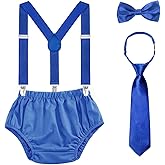 Baby Boys 1st/2nd Birthday Cake Smash Outfit Set Adjustable Suspenders Ties Bloomers for Birthday Photography