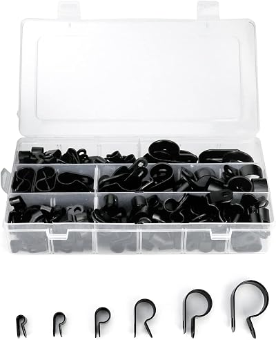 QWORK 200 Pcs Nylon P Clips Cable Management Fasteners Black 6 Sizes