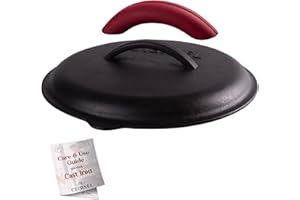 Cuisinel Cast Iron Lid - Fits 12"-Inch / 30.48-cm Lodge Skillet Frying Pans or Braiser + Silicone Handle Holder + Care Guide - Pre-Seasoned Replacement Cover - Indoor/Outdoor, Oven, Fire, BBQ Safe