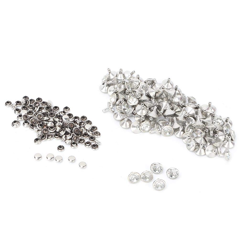 HEEPDD 100Pcs Crystal Rivets Studs, 10mm Diamond Rhinestone Rivets for Leathercraft DIY Clothing Belts Bags Pet Collars Shoes Silver Edge White Crystal Hardware Accessories