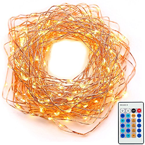 String Lights Christmas Lights Fairy Lights Led lights Xmas Lights (120LEDs,39ft,Copper Wire,Remote Control) Dimmable lights for Outdoor Decorations,Bedroom,indoor,,Xmas,Wedding,Holiday-Warm White