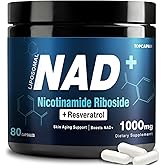 NAD+ Supplement 1000mg - Nicotinamide Riboside (NR) and Resveratrol, Liposomal NAD of Pure Organic Ingredients for Women & Men Healthy Aging, Brain and Cellular Energy, 80 Capsules