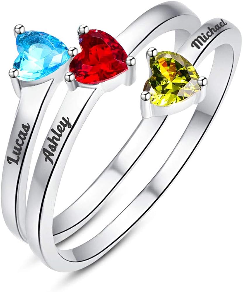 AVECON Personalized Heart Promise Ring with 3 Simulated