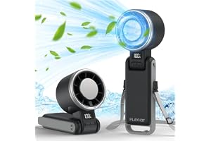 PlayHot Portable Handheld Turbo Fan with Ice Cooling, Rechargeable Personal Fan, Up tp 12Hrs Cooling, 5 Speed 25550RPM Powerful Portable Fan for Travel, Outdoor, Camping, Hiking (Black)