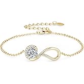 TIMEFASHION 1ct Moissanite Infinity Bracelet, D Color VVS1 925 Sterling Silver Link Bracelet, Adjustable Chain for Women Wife Mom Birthday Jewelry Gifts