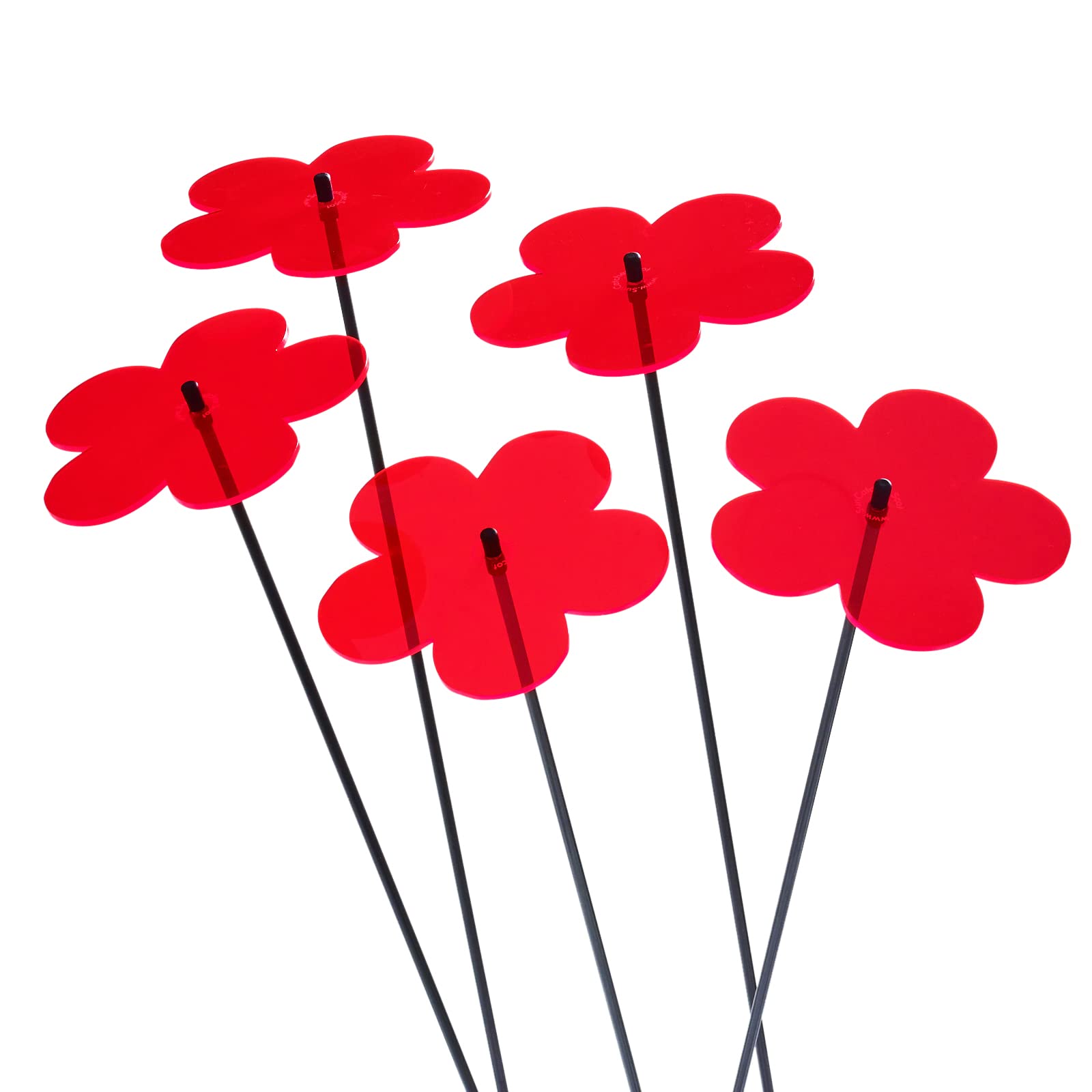 SunCatcher Garden Decor Vibrant Blossom Set of 5 Large Glowing Garden Stakes 75cm, 19.5 inch high Indoor Outdoor Yard Lovely Gardeners Gift, Colour:fluorescent Red
