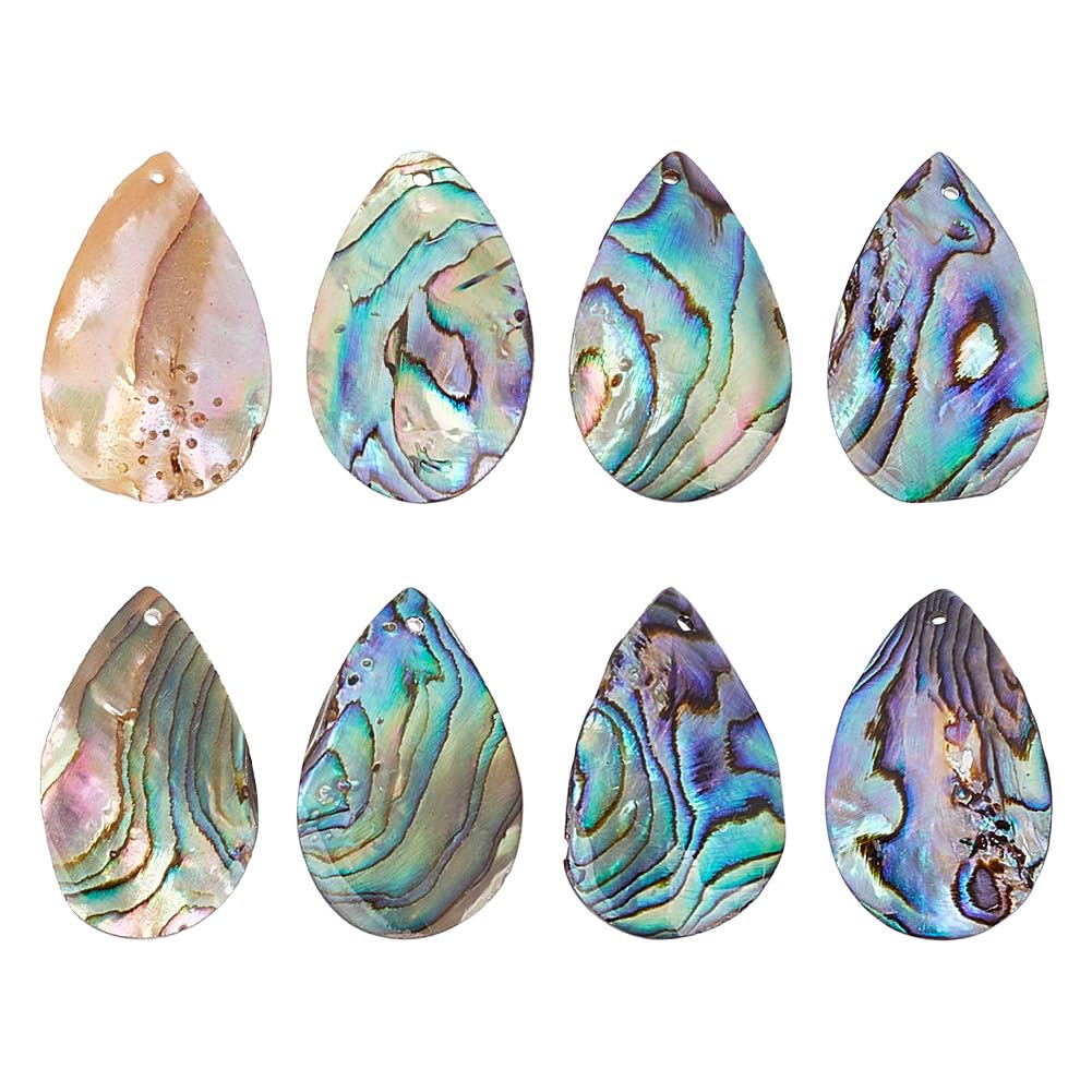 HOBBIESAY 8Pcs Natural Shell Charms Abalone Shell Dangle Charms Colorful Oval Pendants Water Drop Pendants for DIY Bracelets Earring Necklace Jewelry Making,Hole:1mm