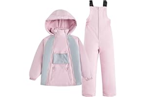 JiAmy Kids 2 Piece Snowsuit Set Winter Hooded Puffer Jacket & Snow Bib Pants Ultralight Outfit Boy Girl Ski Suits