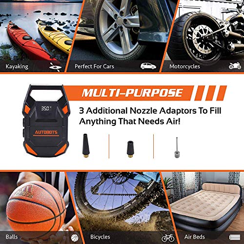 Autobots Portable Air Compressor Pump | 2020 Model 12v Tire Inflator With Digital Pressure Gauge | Perfect For Automobiles, Car & Bike Tires | Includes Hose & Accessories - Thumbnail 2