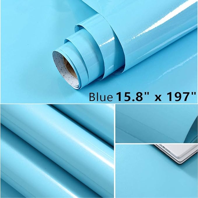 Tinkei Shiny Blue Contact Paper Self Adhesive Film Decorative for