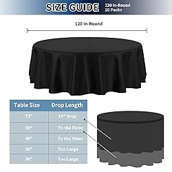 PureFit 10 Pack Black Round Table Cloths 120