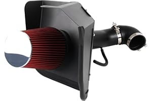 SALEM AUTO PARTS 4 Inch Cold Air Intake Filter Kit & Heat Shield for 2009-2013 Silverado 1500 GMC Sierra 1500 Yukon Cadillac Escalade ESV EXT (Black & Red)