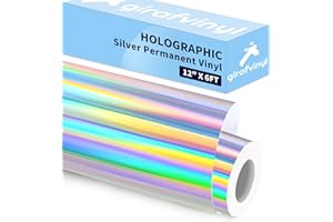 GIRAFVINYL Sliver Holographic Permanent Vinyl 12" X 6FT Glossy Silver Iridescent Vinyl Permanent for DIY Home and Car, Sign, Windows Christmas Decor