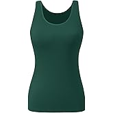 Komfokore Womens Tank Tops Built-in Bra Ribbed Cami Tanks Lightweight Undershirt Tank Tops