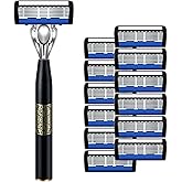 Upgrade 7-Blade Razor for Men, Handle & 3 Refills, Dual Lubrication & Precision Trimmer, Comfortable Shave (1 Razor + 12 Blades)