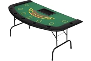Soozier Poker Table Foldable, 72" Blackjack Table for 7 Players with Chip & Cup Holder, Green Felt