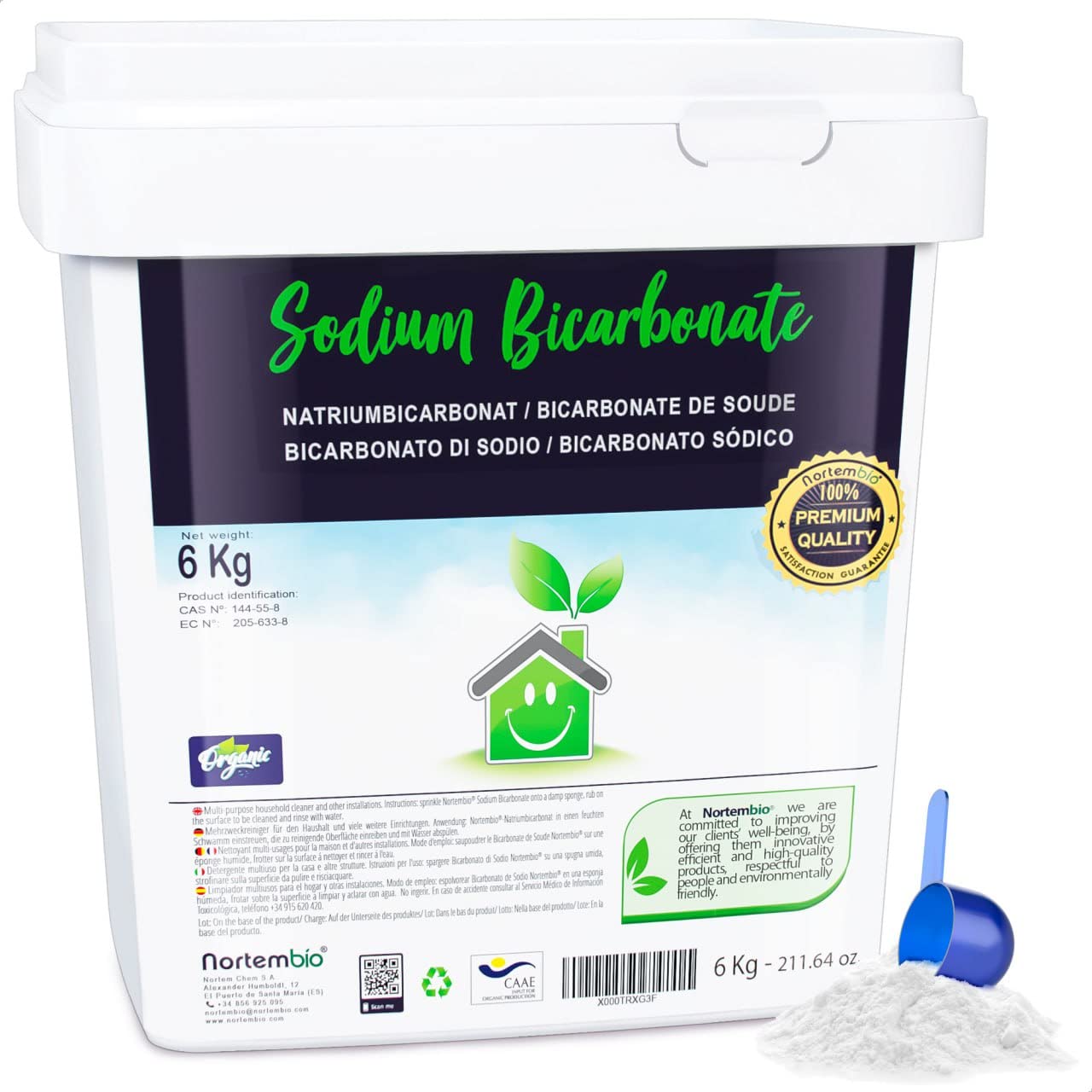 Nortembio Aluminum-Free Baking Soda 6 Kg – 100% Natural Multipurpose Cleaner. Eliminates Odors and Dirt. Kitchen, Bathroom, Textiles. E-Book Included