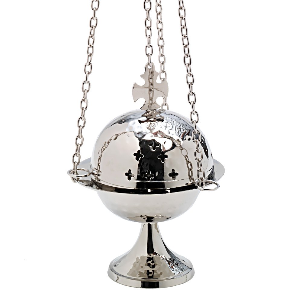 NKlaus Incense burner with cross chain 52cm incense burner nickel plated 7609