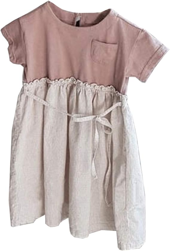 Amazon ルル フェルテ ワンピース 女の子 半袖 切り替え ベビーサイズ 普段着 ジャンパースカート ウエストリボン 女児 子ども服 子供服 ベビー服 ナチュラル リネン フレアスカート 韓国 韓国子供服 韓国子ども服 韓国こども服 ジュニア キッズ Aライン ベビー