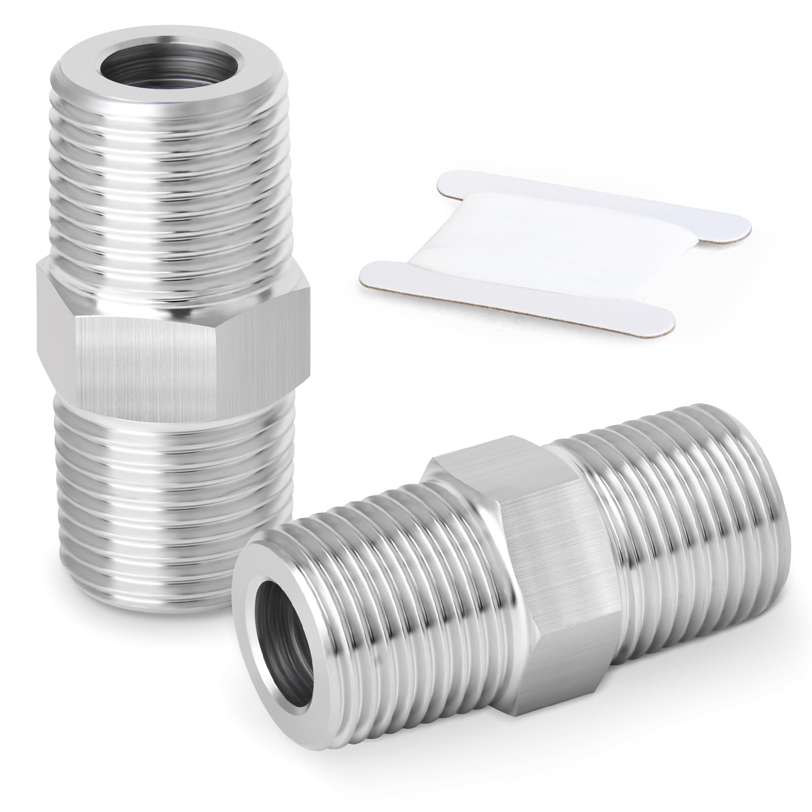 ERGAOBOY 2 Pcs 304 Stainless Steel Male Hex Nipple Pipe Fitting, 1/2" BSP Male Pipe x 1/2" BSP Male Pipe Adapter Straight Connector