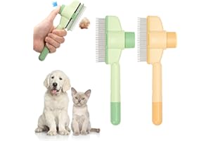 Pet Hair Removal Flea Comb, 2 Piece Cat Brush for Shedding with Release Button, Multifunctional, for Massaging and Cleaning