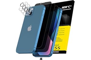 NEW'C 3x Privacy for iPhone 13 Screen Protector (6.1 inches)+ 3x Camera Lens Protector, Sensor Protection, Case Friendly Tempered Glass Film + Dust Plug- Enhanced Privacy Angle of 28 Degrees