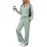 ANRABESS Women's 2 Piece Outfits Lounge Sets Casual Long Sleeve Sweatsuits Polo Top Wide Leg Pants Fall Sweat Matching Sets