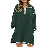 Wenrine Womens 2025 Fall Oversized Sweatshirt Dress Casual Long Sleeve Quarter Zip Ruffle Hem Pullover Mini Dresses