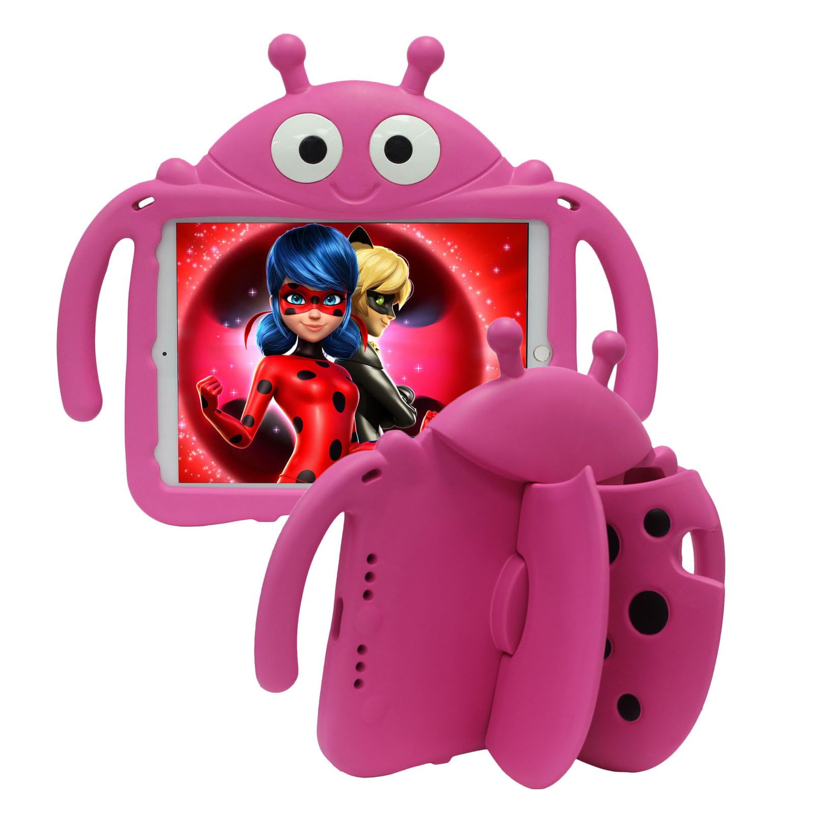 Tading Kids Case for New iPad 10.2 2021/2020/2019 - iPad 9th/8th/7th Generation Case, Cute Ladybug Shockproof Handle Stand Cover for iPad 10.2"(9th/8th/7th Gen) - Rose