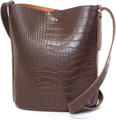 Amazon Ninon ニノン ショルダーバッグ レディース 斜め掛け 大人 小さめ ポーチ付き バケツ型 クロコ調 レザー ブラウン ショルダーバッグ