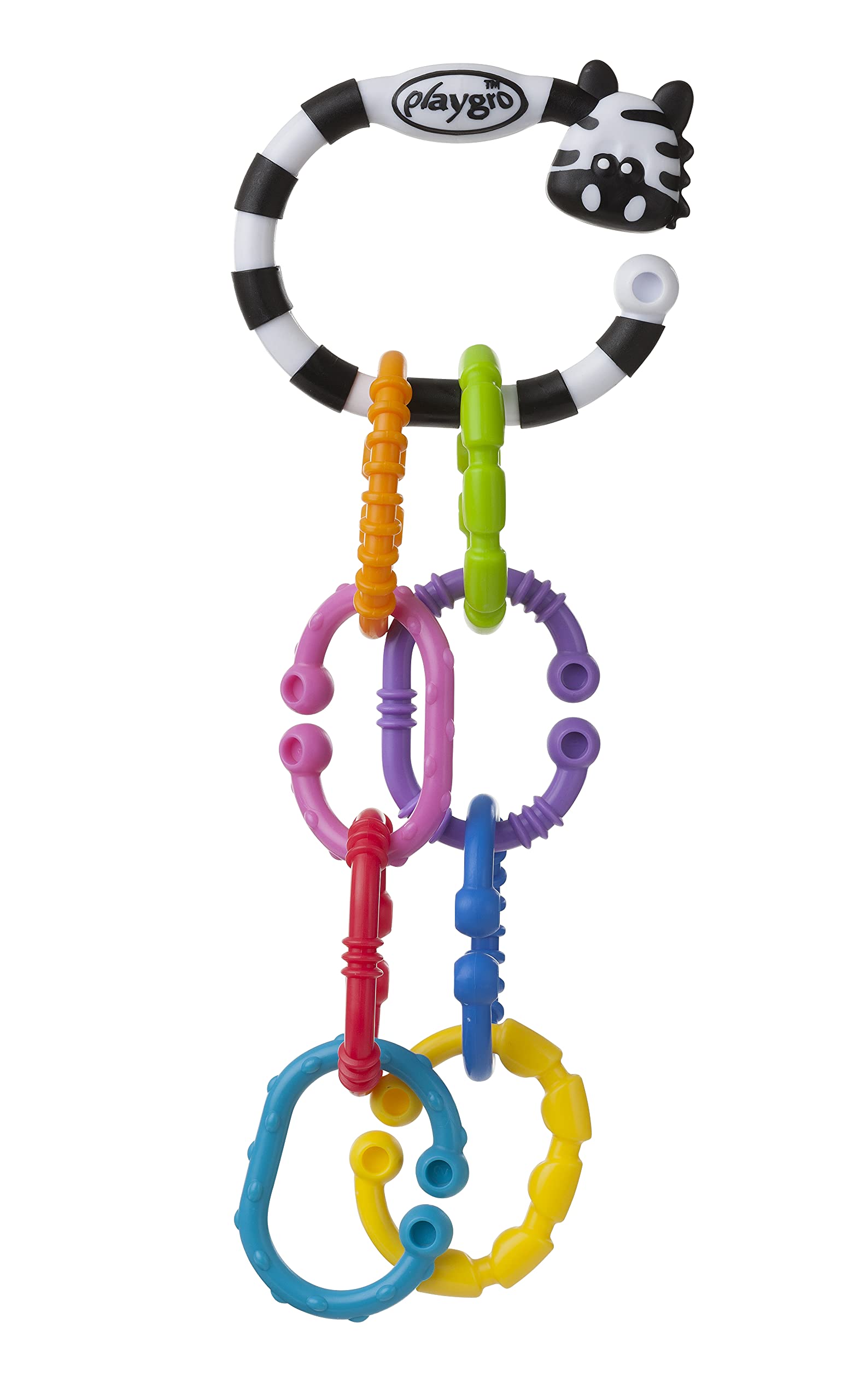 Playgro Teething Ring & Rattle Chain Zebra, 9 Pieces, From 3 Months, Zebra 9 Links Pack, Multicoloured, 40141